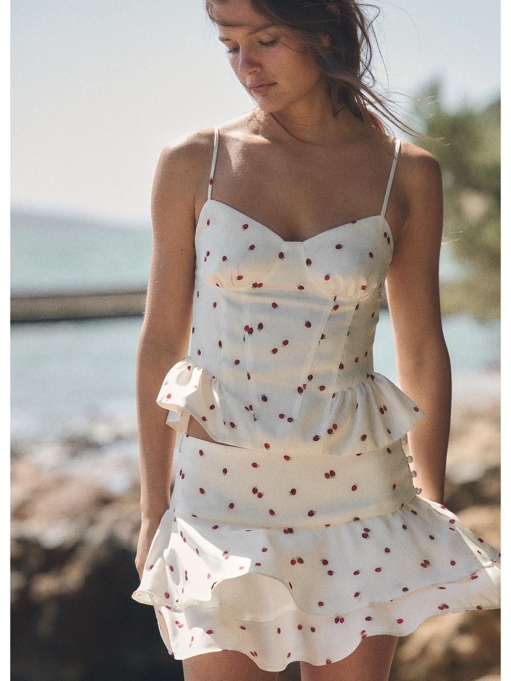 ZARA NWT Ruffled Strawberry Satin Effect Top